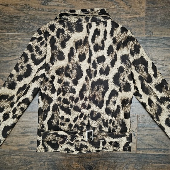 Faux Suede Cheetah Print Womens Small Full Zip Classy Boutique Biker Jacket - Picture 5 of 9